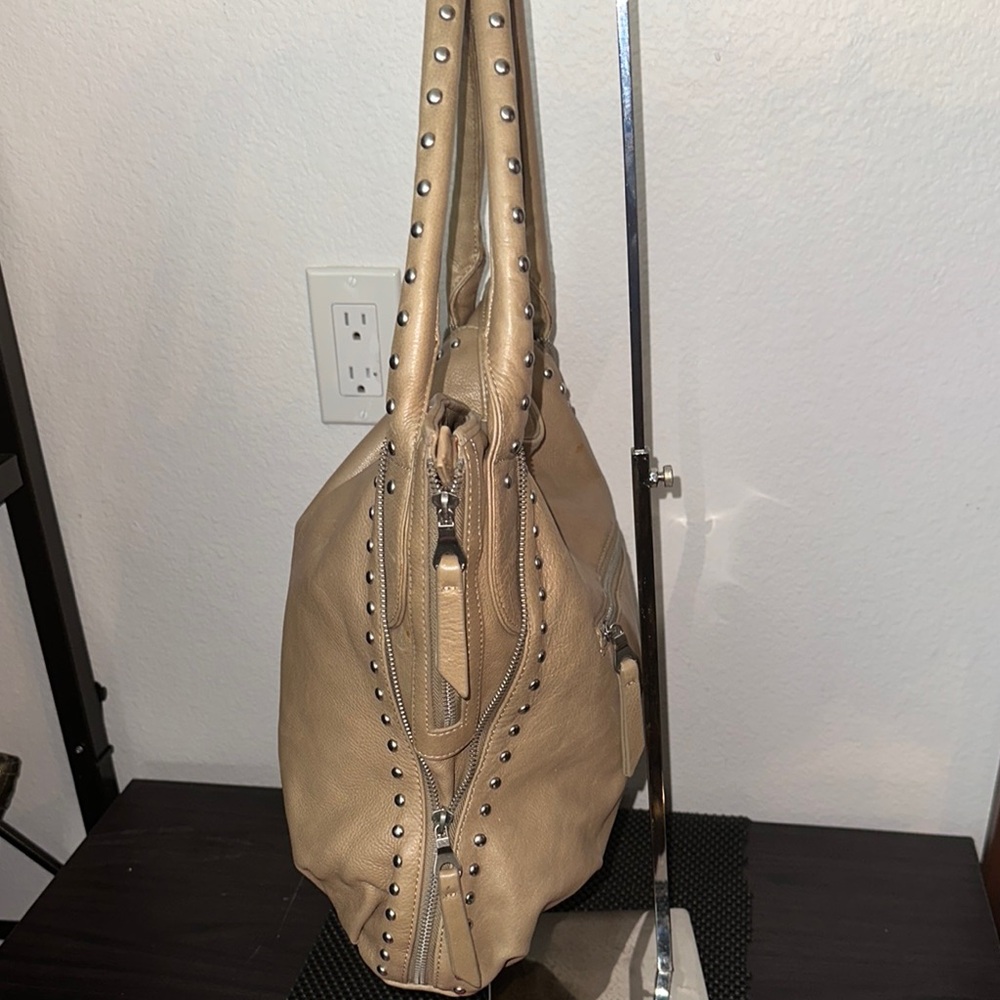 SOLD: Christopher Kon Beige Studded Leather Handbag - Picture 3 of 8